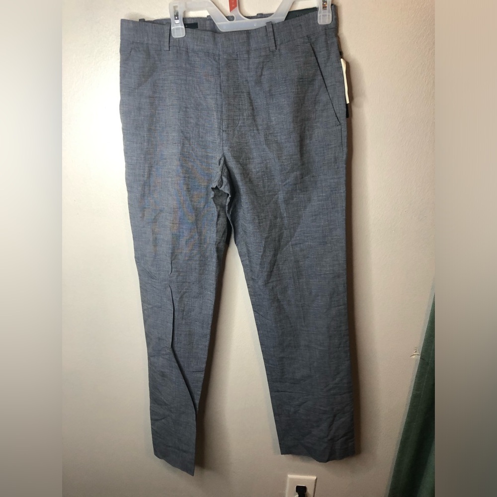 Perry Ellis Linen Cotton Blend Men Slim Fit Bijou Blue Pants  NWT